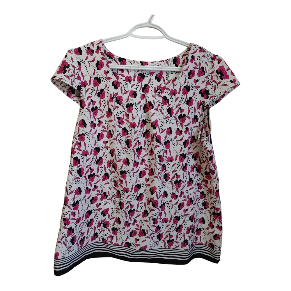 Reitmans Purple and White Scoop Neck Short Sleeve Boxy Blouse